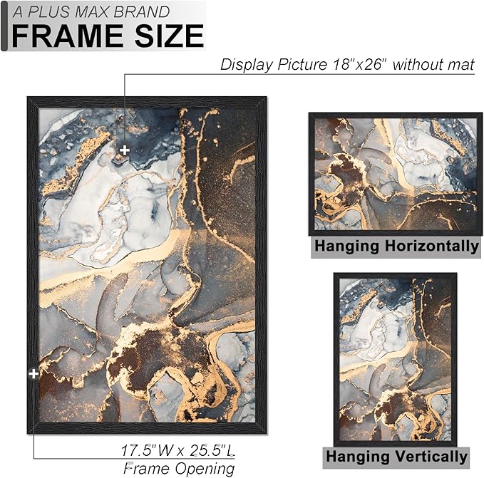 Engineered Wood 18x26 Frame, Black Picture Frame for 18 x 26 Inch Poster Puzzle Photo, Light Weight 18 by 26 Poster Frame with Wood-grain for Wall - 1 Pack/Black/18 x26