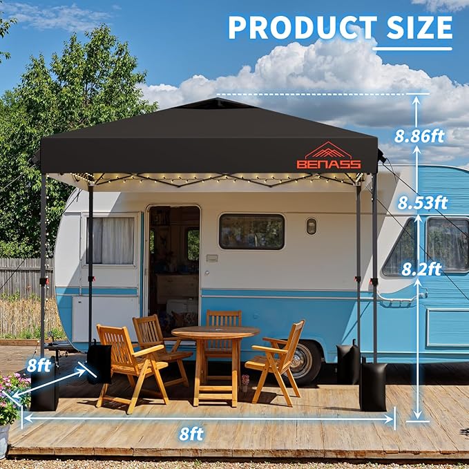 8x8 Pop Up Canopy, Easy Up Canopy Tent, Heavy Duty Tents for Parties, One Person Set Up Event Tent, Black