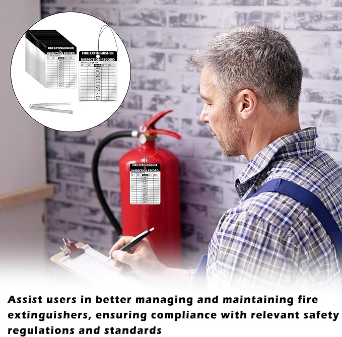 25 Pcs Waterproof Fire Extinguisher Inspection Tags Metal with Wires 2.3 x 3 Inch Durable Metal Fire Tags for Monthly Fire Safety Check Indoor Outdoor Use Weather Resistant Writeable Surface (25)