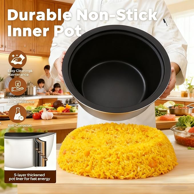 15L Commercial Large Rice Cooker (84 Cup Cooked),6-in-1 Electric Rice Cooker & Food Warmer,Multifunctional Resturant Smart Cooker, 24-Hr Delay Timer, LED Display,Auto Keep Warm,Non-Stick Inner Pot