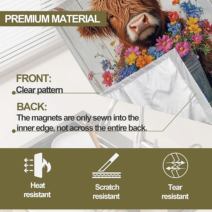 Magnetic Dishwasher Cover,Highland Cow Reusable Dishwasher Magnetic Cover Butterfly Flowers Decorative Door Covers Panel for Home Kitcen 23" x 26"