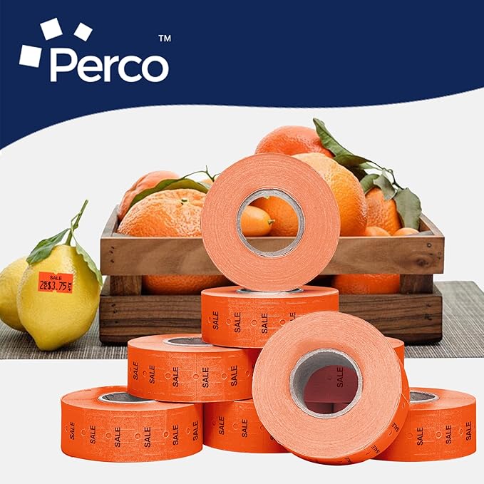 Perco 1 Line Fluorescent Red Sale Labels - 32 Rolls, 4 Sleeves, 32,000 Blank Price and Date Gun Labels for Perco Lite, X, Plus and Pro 1 Line Price and Date Guns - Made in USA