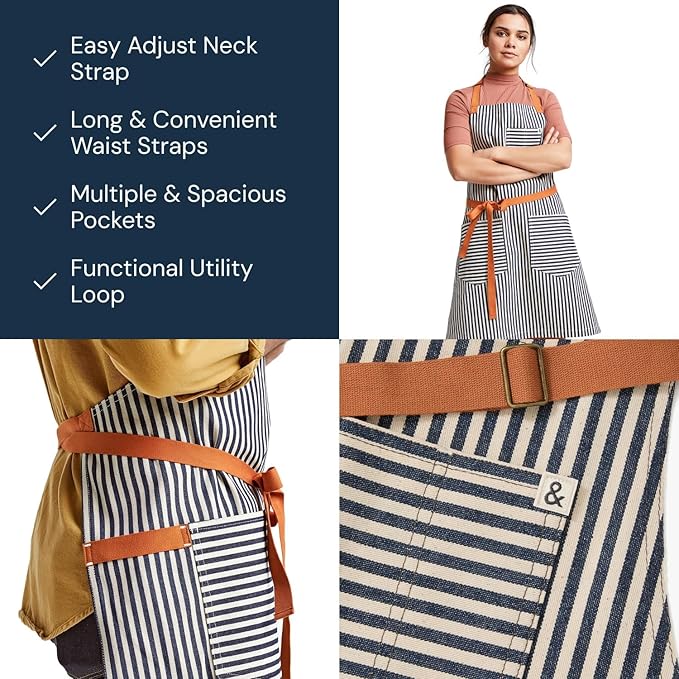 hedley & bennett Essential Apron - Heavy-Duty Denim Kitchen Apron with Pockets & Towel Loop - Professional Chef Workwear for Cooking & Grilling - Palm