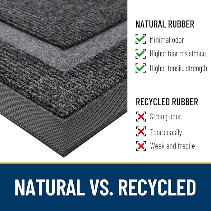 OLANLY Front Door Mat Indoor Outdoor Entrance, Waterproof All-Season, All-Weather Doormat, Sturdy Natural Rubber, Fade Resistant, Low Profile, Easy Clean Patio Porch Entryway Mat, 71x47, Grey