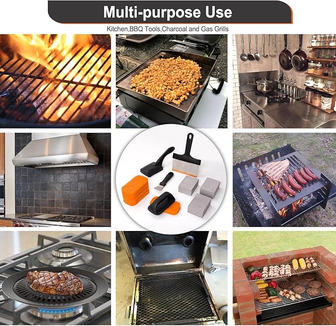SHINESTAR Griddle Cleaning Kit for Blackstone, 12-Piece Flat Top Grill Cleaning Kit, Equipped with Scouring Pads, Cleaning Brick and Scraper, Deep Cleaning & Stain Removal
