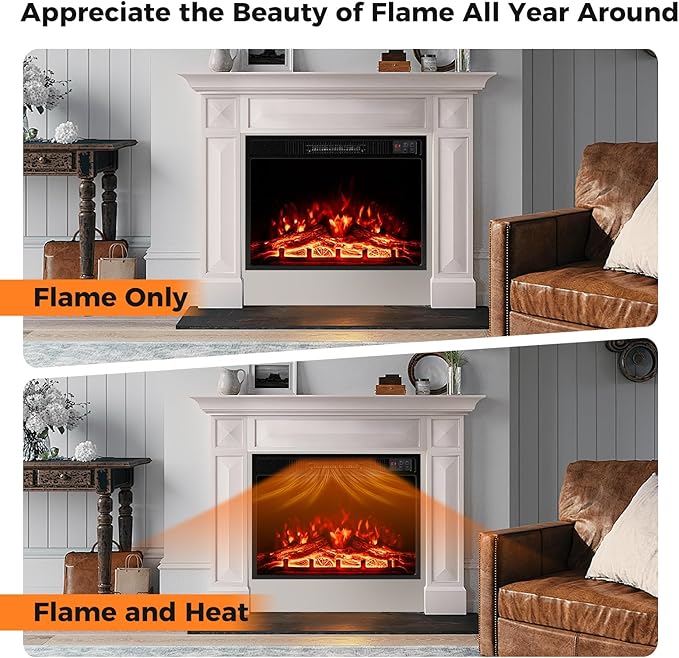 Tangkula 23" Electric Fireplace, 5,000 BTU Fireplace Insert with Remote Control, 3 Flame Colors & Brightness Levels, Recessed Fireplace Heater with 1-8H Timer, Thermostat & Overheat Protection