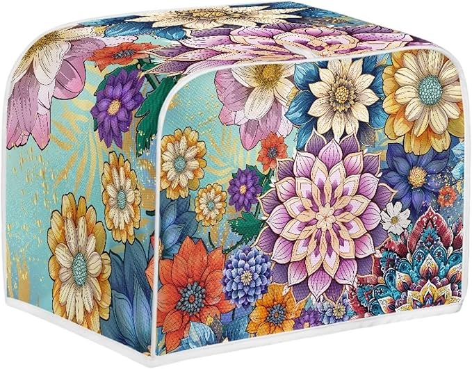 UNICEU Boho Flower Bright Blossom 2 Slice Quilted Toasters Cover, Dust-proof Toasters Cover Bread Maker Cover Kitchen Small Appliance Dust Cover