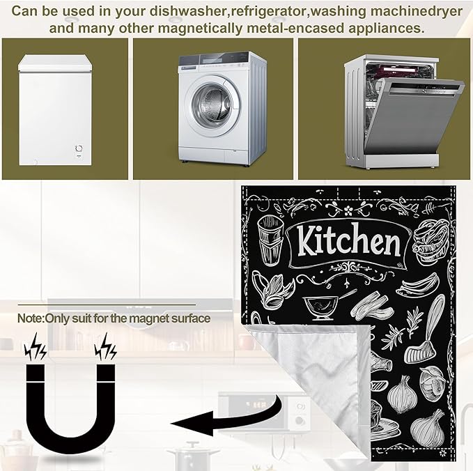 Funny Kitchen Dishwasher Magnet Cover,Black Kitchen Decor Waterproof Refrigerator Magnet Appliance Cover Protector,23Wx26H Inches
