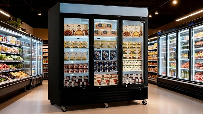 81" Commercial Upright Freezer with 3 Glass Door, 70 Cu.Ft Display Freezer Upright, -8~-1℉, Reach-in Fan Cooling Freezer with 8 Shelves & LED Top Panel for Restaurant Diner Bar, ETL Approved