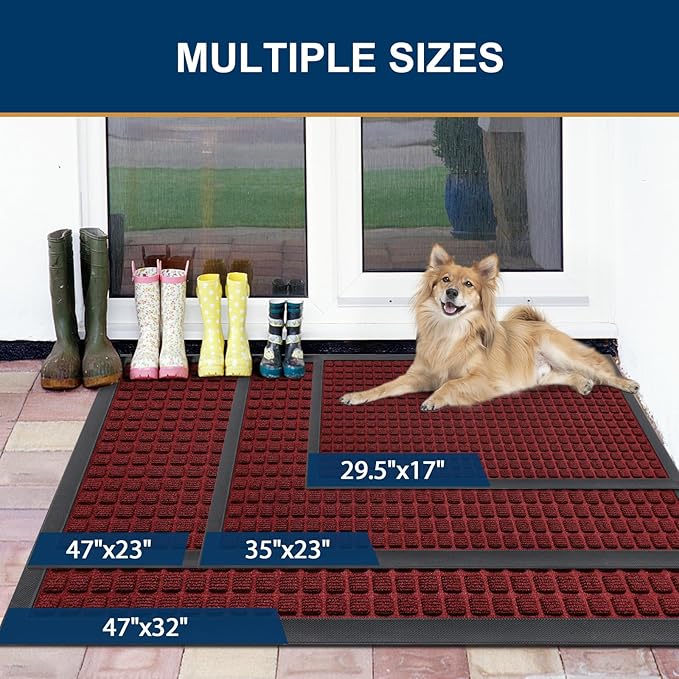 Smiry Front Door Mat Outside Entrance, Heavy Duty Natural Rubber Doormat, Non Slip, Trap Dirt and Moisture, Easy Clean, Low Profile Welcome Floor Mats for Indoor Outdoor Entry, 35x23 Inch, Red