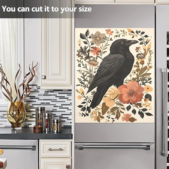 Dishwasher Magnet Cover, Crow Flowers Magnet Sticker Fridge Panel Decal for Home Kitchen Decor, 23x26in