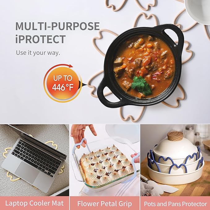 iPROTECT - Stack Expert | Multi-Purpose BPA-Free Silicone Pans & Pots Protector. Set of 2. Trivets for All Cookware Sizes, Protects Coating & Scratches, Dishwasher Safe (Pistachio Green, L)