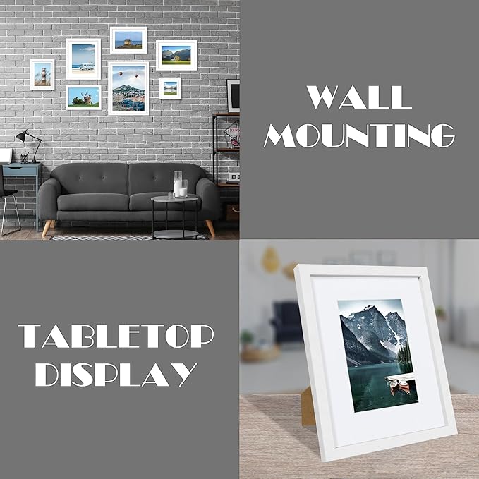 7x10 Frame with Real Glass - Display Pictures 5.5x8.5 with Mat or 7 x 10 without Mat, Photo Frame for Wall or Table Top Display(White, 3 Pack)