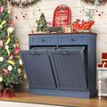 Tilt Out Trash Can Cabinet with Double Hidden Trash Bin Holder, Kitchen Free Standing Recycling Cabinet,Dog Proof Trash Can,Wood, Blue