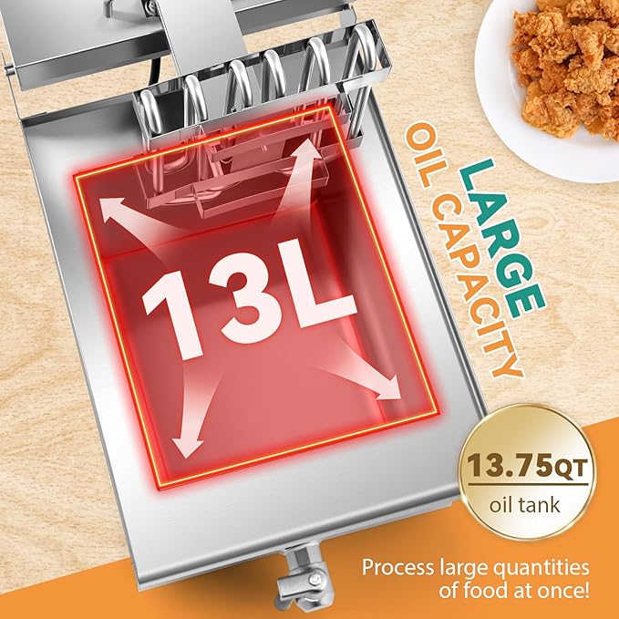 Newhai Electric Deep Fryer 13L 13.7QT Commercial Countertop Frying Machine with Basket Stainless Steel for Restaurant Home 1500W 110V