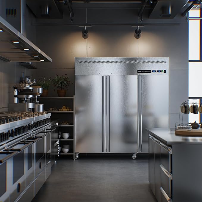 Coolake 72" W 3 Door Commercial Refrigerator and Freezer Combo, 54 Cu.ft 3 Section Stainless Steel Solid Door Fan Cooling Upright Reach in Freezer for Restaurant, Bar, Shop, Garag