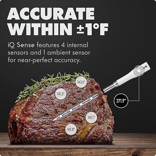 CHEF iQ Sense | Smart Wireless Meat Thermometer | 2 Ultra-Thin Probes | WiFi Unlimited Range | 1000°F Heat Safe | 5 Sensors | BBQ, Grill, Oven, Smoker, Air Fryer | Gen3
