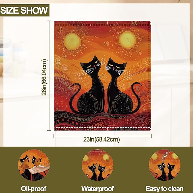 Black Cat Magnetic Dishwasher Cover,Ethnic Sun Dishwasher Covers for The Front Magnetic Dishwasher Panel Decal Cover for Kitchen 23x26inch