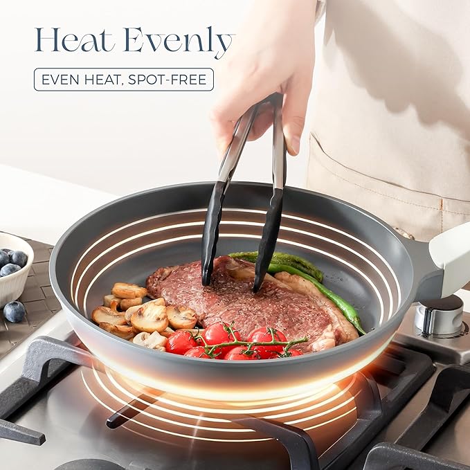 PRICUSIS Nonstick Ceramic Frying Pan Skillet, 8 Inch Induction Compatible with Stay Cool Handle, Healthy PTFE PFAS & PFOA Free Omelet Pan, Dishwasher Safe (Blueberry Gray)