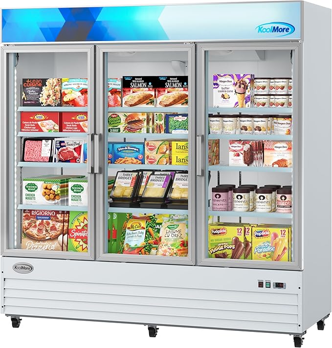 KoolMore 80 in. Commercial Three Glass Door Display Upright Freezer Merchandiser in White 52 Cu. Ft. (MDF-3GD-52C-WH)