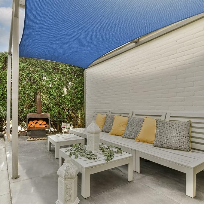 AsterOutdoor Sun Shade Sail Rectangle 8' x 12' UV Block Canopy for Patio Backyard Lawn Garden Outdoor Activities, Blue