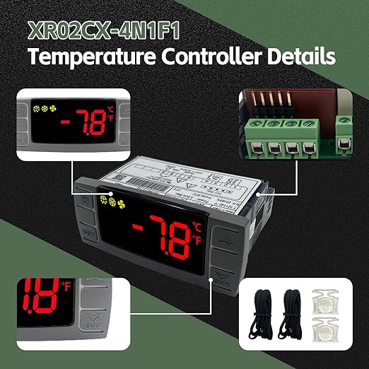 XR02CX-4N1F1 Temperature Control Refrigerator Digital Thermostat Controller for Dixell Commercial Refrigerators/Freezer 120V 50-60Hz with 2 NTC Probe for Refrigerators Freezers Heating Appliances