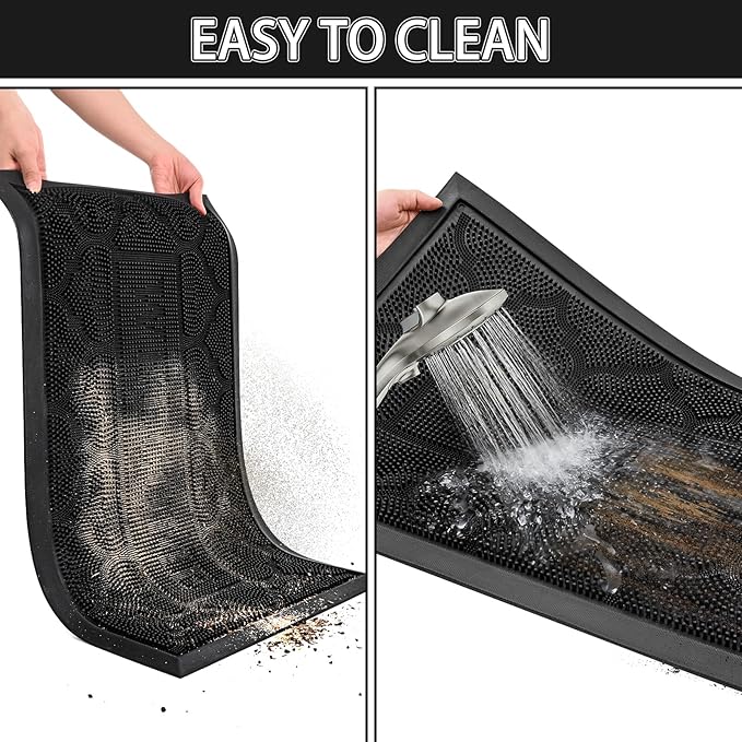 FRAMICS Rubber Doormat 24x36 Inches Heavy Duty - Non-Slip, Waterproof Entry Mat for Outside Front Door, Low Profile Dirt Trapper for All Seasons, Patio, Garage, High Traffic Areas, Black