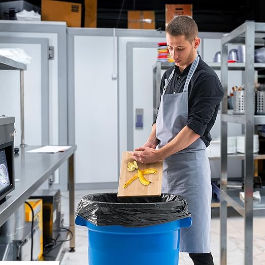 PRO&Family Commercial Round Trash Can, Ingredient Bin, Heavy-Duty Plastic, Anti-Static, Kitchen, Office, Outdoor Use (Blue, 32 Gallon)