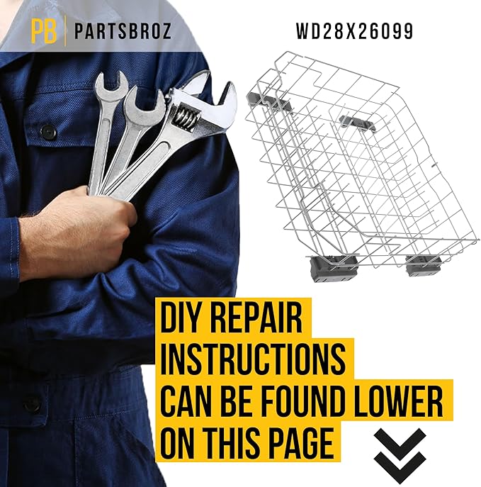 PartsBroz WD28X26099 Lower Dishrack Assembly - Compatible With General Electric Hotpoint Dishwasher - Replaces WD28X34744 AP6980564 PS12743260 WD28X21717 WD28X22506 WD28X24396 WD28X24478 WD28X25959
