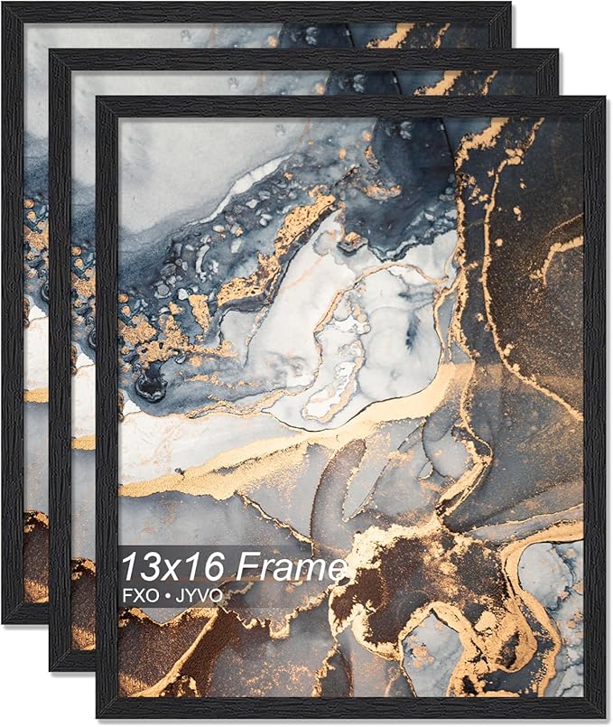 Engineered Wood 13x16 Picture Frame Set of 3, Black Frame for 13 x 16 Inch Picture Poster Photo, Light Weight 13 by 16 Frame with Wood-grain for Wall - 3 Pack/Black/13 x16