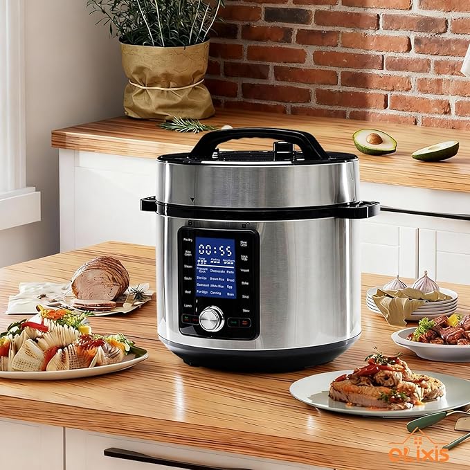 OLIXIS 24-in-1 Electric Pressure Cooker 6.34 Quart, Stainless Steel Multi-Cooker for Canning, Slow Cook, Yogurt, Steam, Rice, Soup, Bean, Poultry, Beef, Bake, Stew & Porridge, Family Size