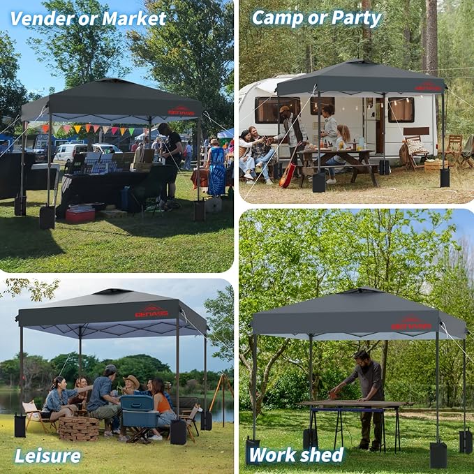 10x10 Pop Up Canopy, Easy Up Canopy Tent, Heavy Duty Tents for Parties, One Person Set Up Event Tent, Grey