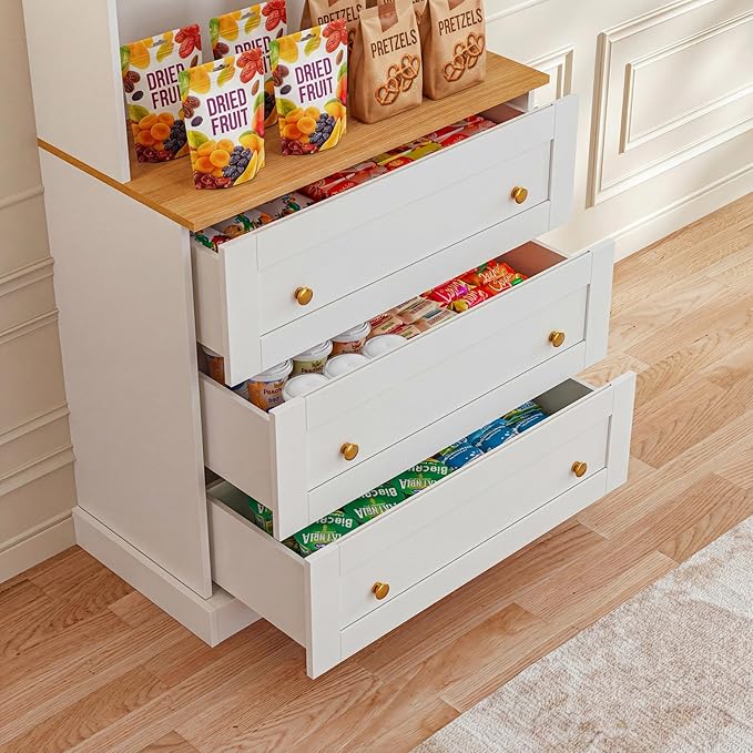 Vyre 71" Farmhouse Kitchen Pantry Cabinet Set of 2, White Freestanding Coffee Bar Hutch with Drawers & Adjustable Shelves, Large Storage Cabinet with Microwave Stand for Living Room & Kitchen