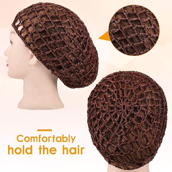 Geyoga 4 Pieces Mesh Crochet Hair Net Rayon Knit Snood Hat Thick Short Women Hairnet Snoods Cover Ornament for Sleeping (Purple, Navy Blue, Wine Red, Brown)
