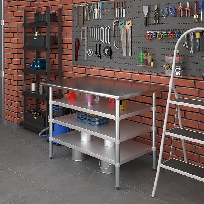 30 in. x 48 in. Stainless Steel Work Table with Three Bottom Shelves | NSF Kitchen Prep Table | Utitly Metal Table