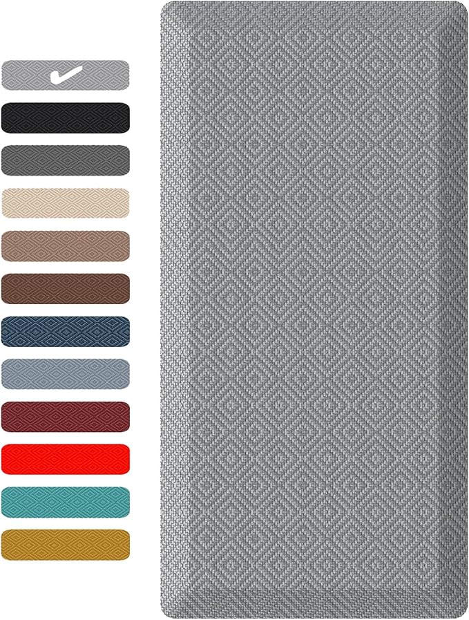 Ophanie Kitchen Mats for Floor, 3/4 Inch Thick Kitchen Rugs, 20'' x 60'' Anti Fatigue Standing Cushioned Mat, Waterproof,Comfort Ergonomic Mat for Office, Home, Sink, Grey Non-Slip Bottom
