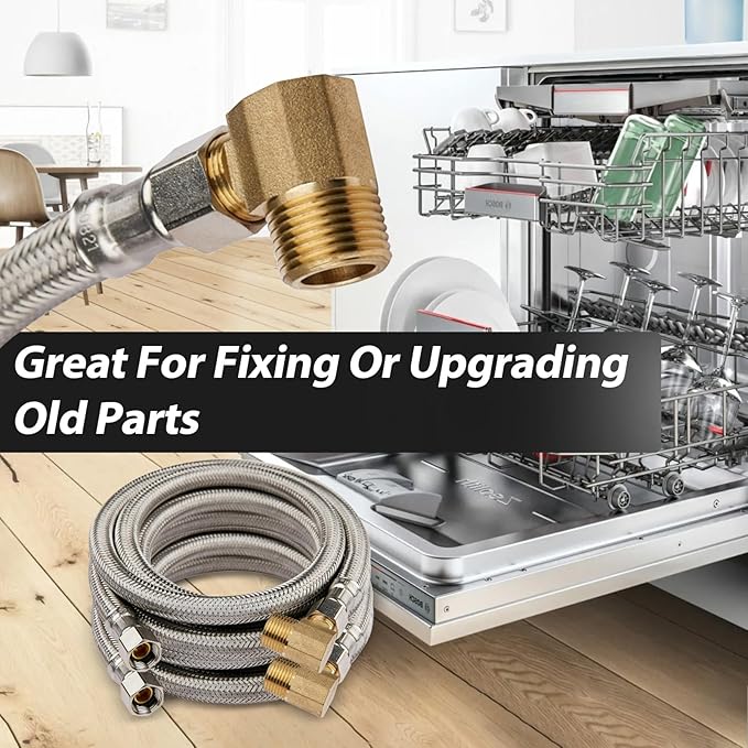 30 Pack Foskan 6FT Stainless Steel Dishwasher Hose With 3/8" Comp x 3/8" MIP 90° Elbow,Flexible Water Line Connector for Standard Dishwashers （6FT）