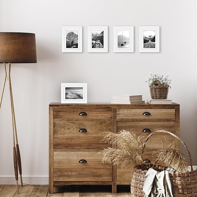 Americanflat 5x7 Picture Frame with Polished Plexiglass - Set of 5 - Use as 4x6 Frame with Mat or Display 5x7 Photo Without Mat - Galleria Collection - Picture Frames for Tabletop and Wall - White