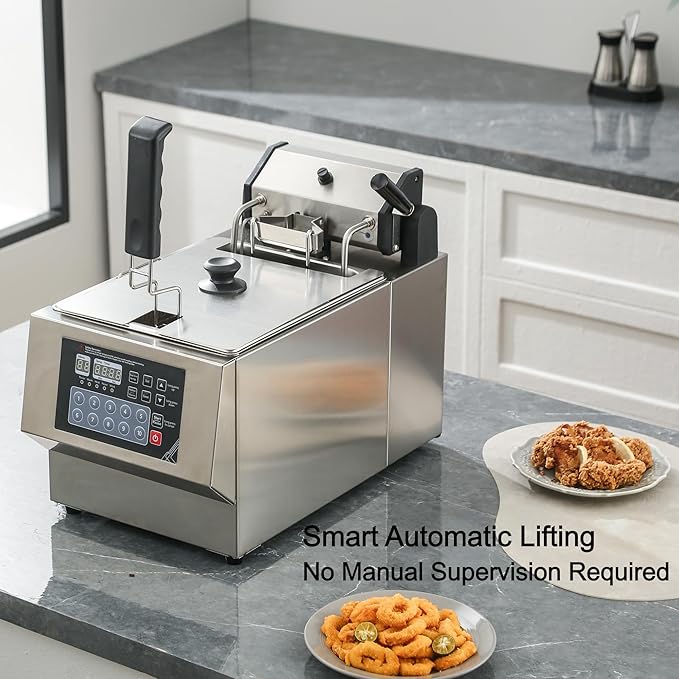 One-Touch Operation Commercial Deep Fryer with Basket - 1800W Electric Oil Fryer with Auto Lift for Unattended Frying, Boosts Efficiency & Consistency for Restaurant, Food Truck, Home Kitchen