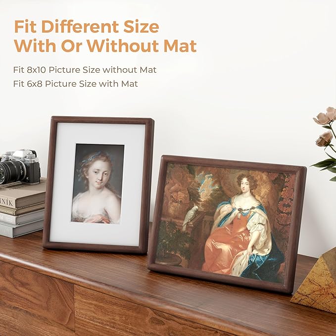 Axeman 8 x 10 Walnut Frame Set of 3 - Rounded Corner 8x10 Picture Frame Matted to 5x7 - Walnut Wood 8 x 10 Photo Frame with Tempered Glass for Wall Mount or Tabletop Display