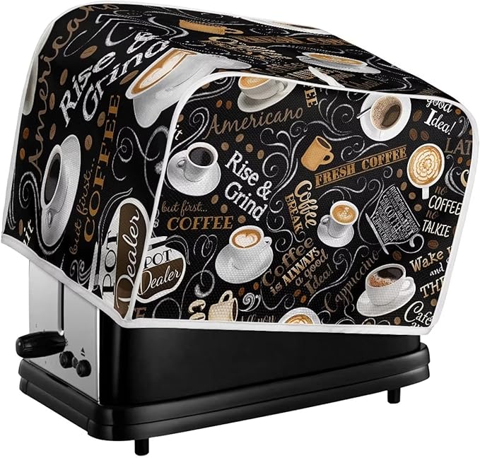 UNICEU Coffee Pattern Quilted Toaster Cover - Fits Most Standard 2 Slice Toasters, Kitchen Small Appliance Cover