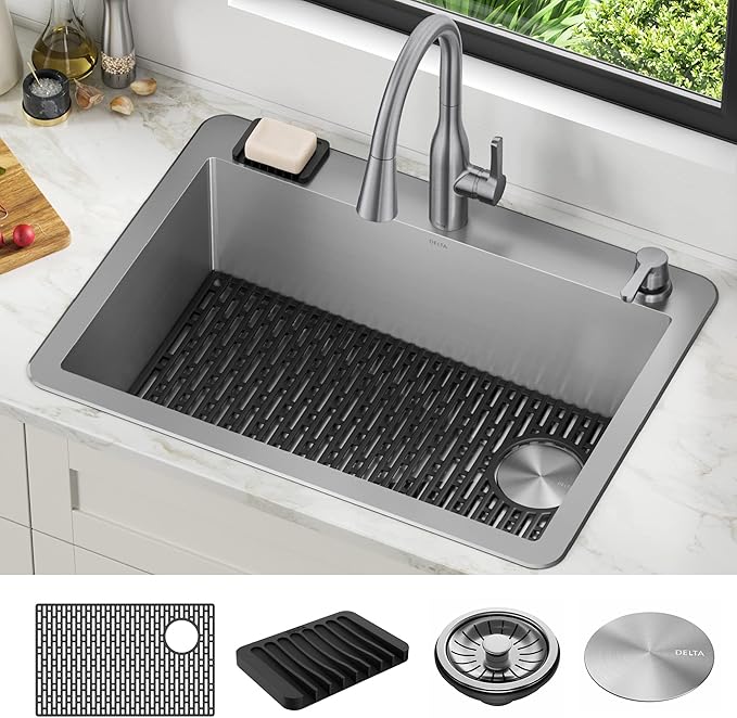 DELTA FAUCET Delta Marca 30 inch Drop-In Undermount Stainless Steel Single Bowl Kitchen Sink with Accessories