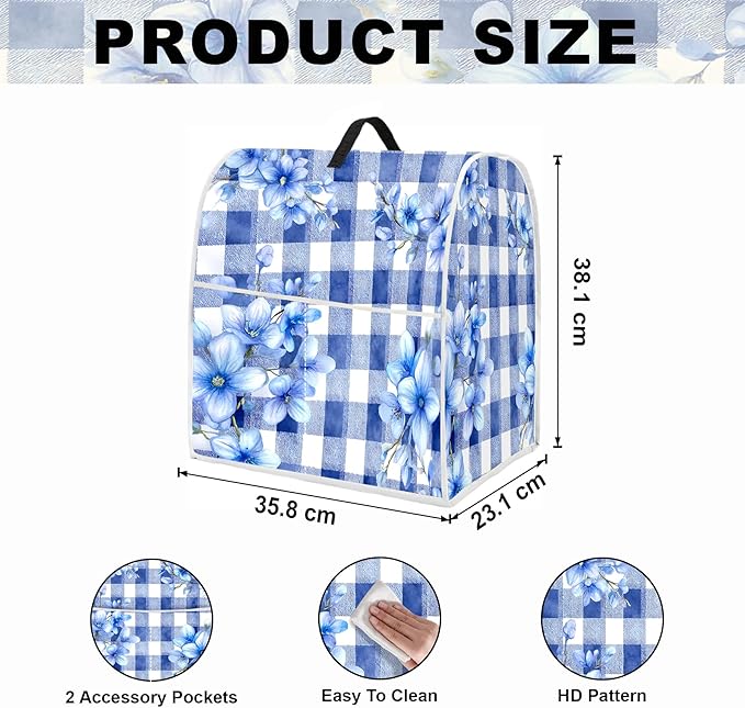 Stand mixer cover with handle and storage bag, reusable and washable, stylish retro floral design, keeps kitchen countertops clean and tidy (fits 6-8 quart mixers).