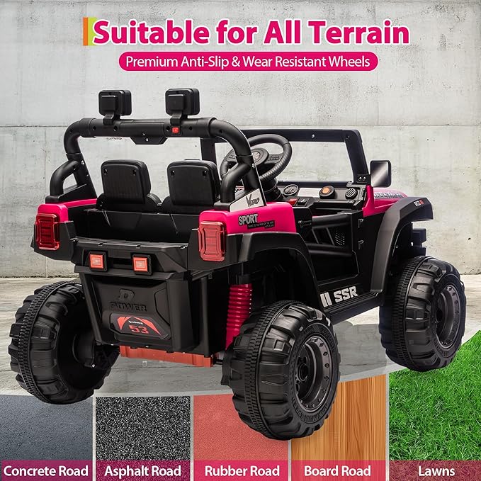 12V Kids Ride on Car, Electric Ride on Truck w/Parent Remote, Spring Suspension, Bluetooth Music, LED Light, 4.1Mph Max Speed, 3 Speeds, Battery Powered Vehicles for Kids Toddler Age 3-8, Rose