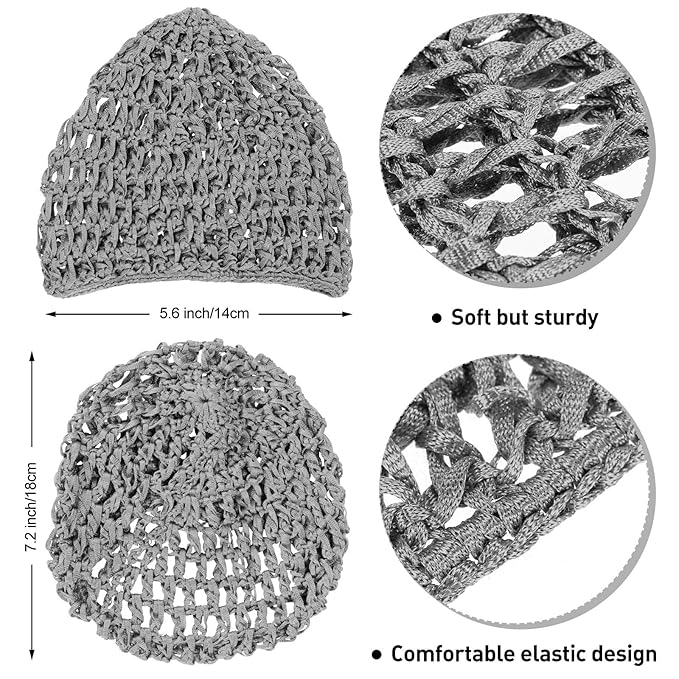 Geyoga 4 Pieces Mesh Crochet Hair Net Rayon Knit Snood Hat Thick Short Women Hairnet Snoods Cover Ornament for Sleeping (Black, Gray, Wine Red, Brown)
