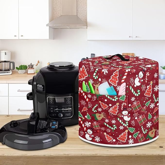 Dust Cover Compatible with 3 qt Electric Pressure Cooker Rice Cooker and Air Fryer Insulated Protective Cover Keep Appliance Clean Christmas Decor, Elk Snowman Candy Canes