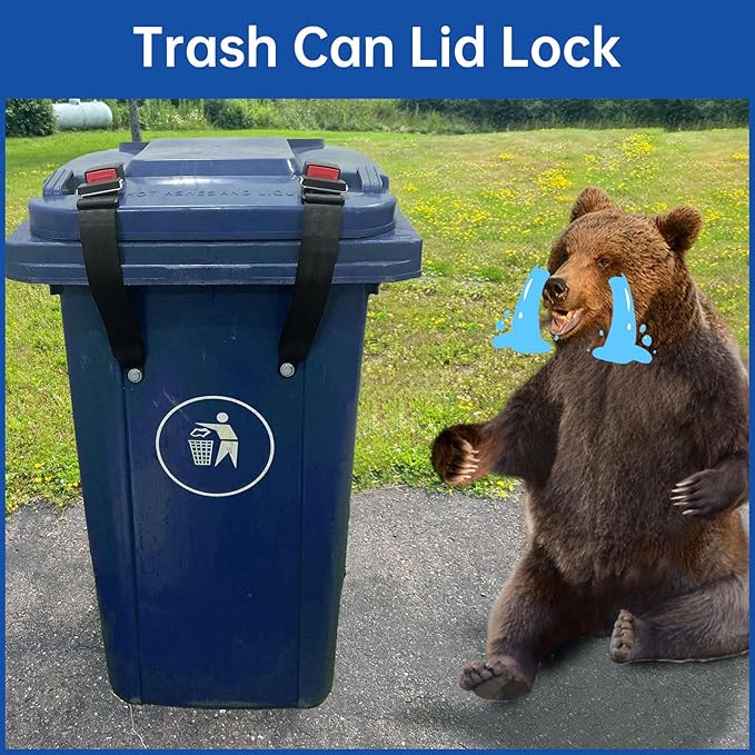 Trash Can Locks for Animals, (2PCS) Raccoon Bear Proof Trash Can Lock, Long Lasting Strap Lid Garbage Can Lock for Out Door Garbage Can