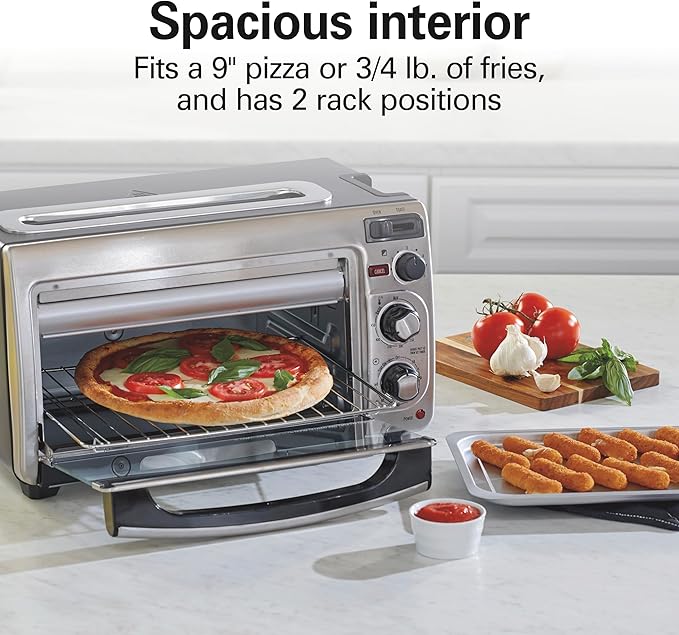 Hamilton Beach 2-in-1 Countertop Toaster Oven and Long Slot 2 Slice Toaster, 60 Minute Timer and Automatic Shut Off, Shade Selector, Stainless Steel (31156)