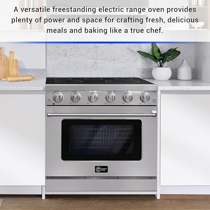 CT Copper Tailor 36 Inch Electric Range with Convection Oven,6.0 cu. ft. Capacity,5 Cooktop Elements, Freestanding Oven, in Stainless Steel