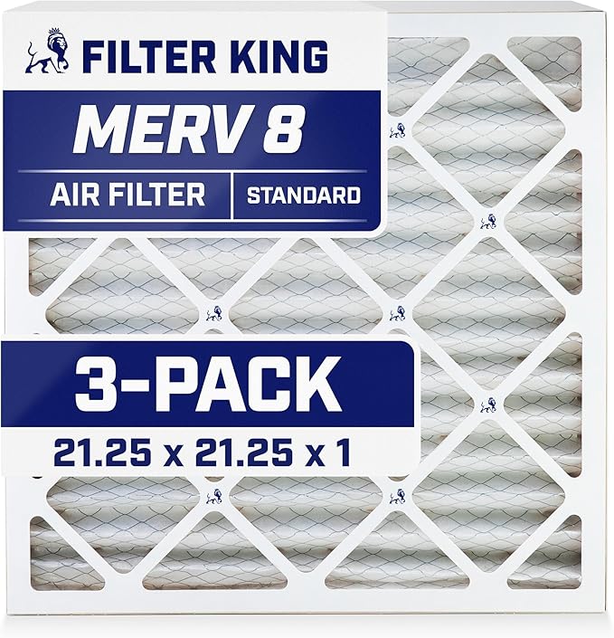 Filter King 21.25x21.25x1 Air Filter | 3-PACK | MERV 8 HVAC Pleated A/C Furnace Filters | MADE IN USA | Actual Size: 21.25 x 21.25 x .75"